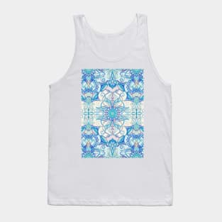 Teal Blue, Pearl & Pink Floral Pattern Tank Top